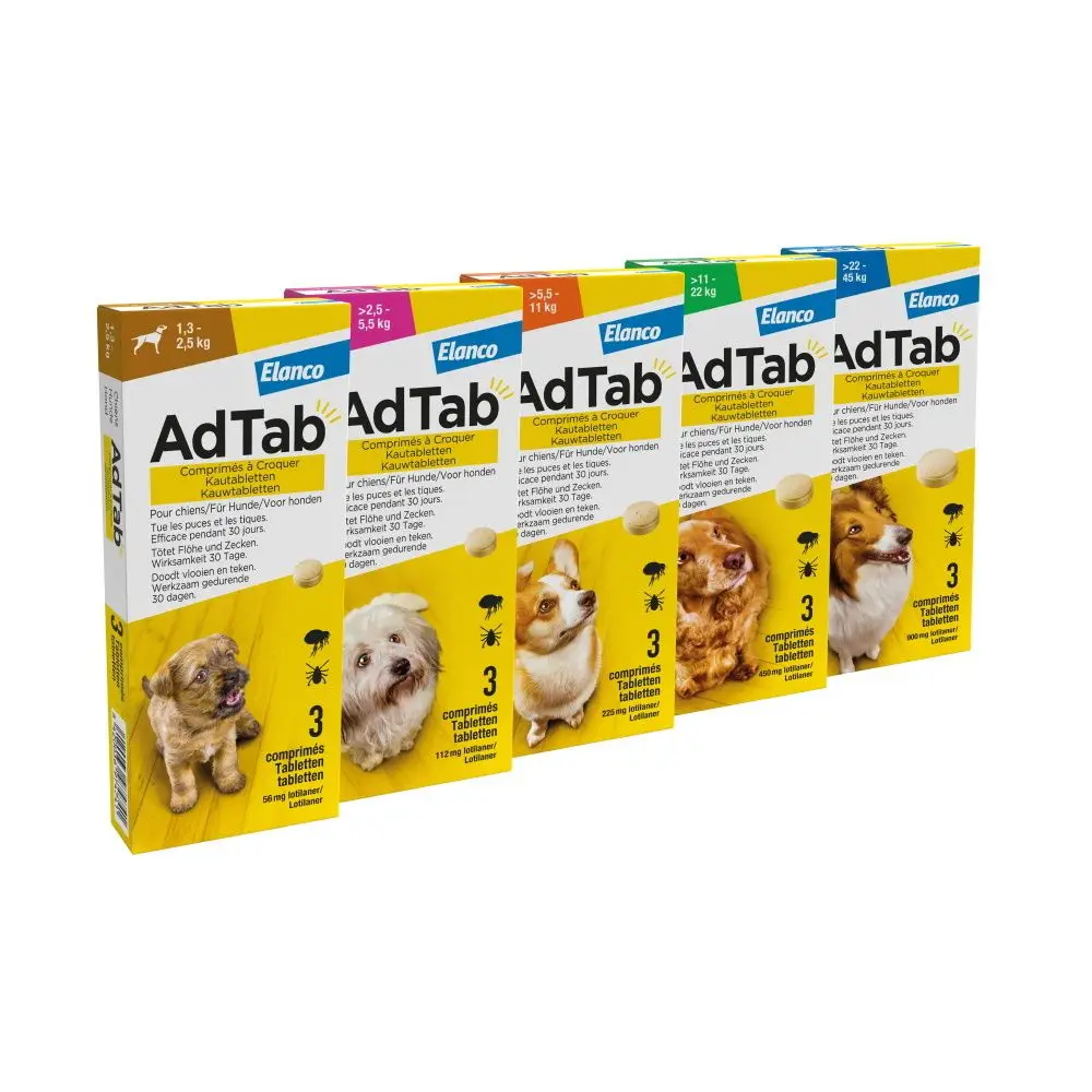 AdTab Comprimidos Antiparasitarios Masticables para Perros (3 uds) - Elimina Pulgas y Garrapatas
