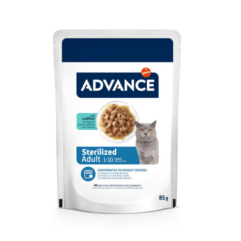 Advance Cat Bocaditos en Salsa para Gatos Esterilizados con Bacalao - 85 g