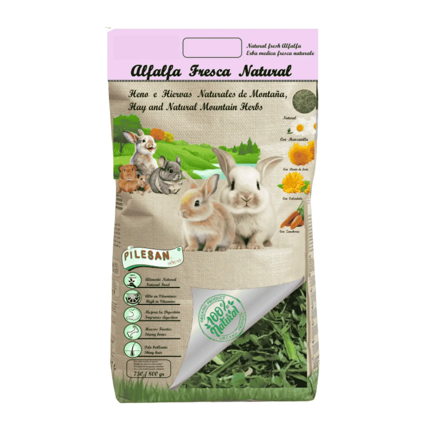 Pilesan Alfalfa Natural para Pequeños Roedores 800 g