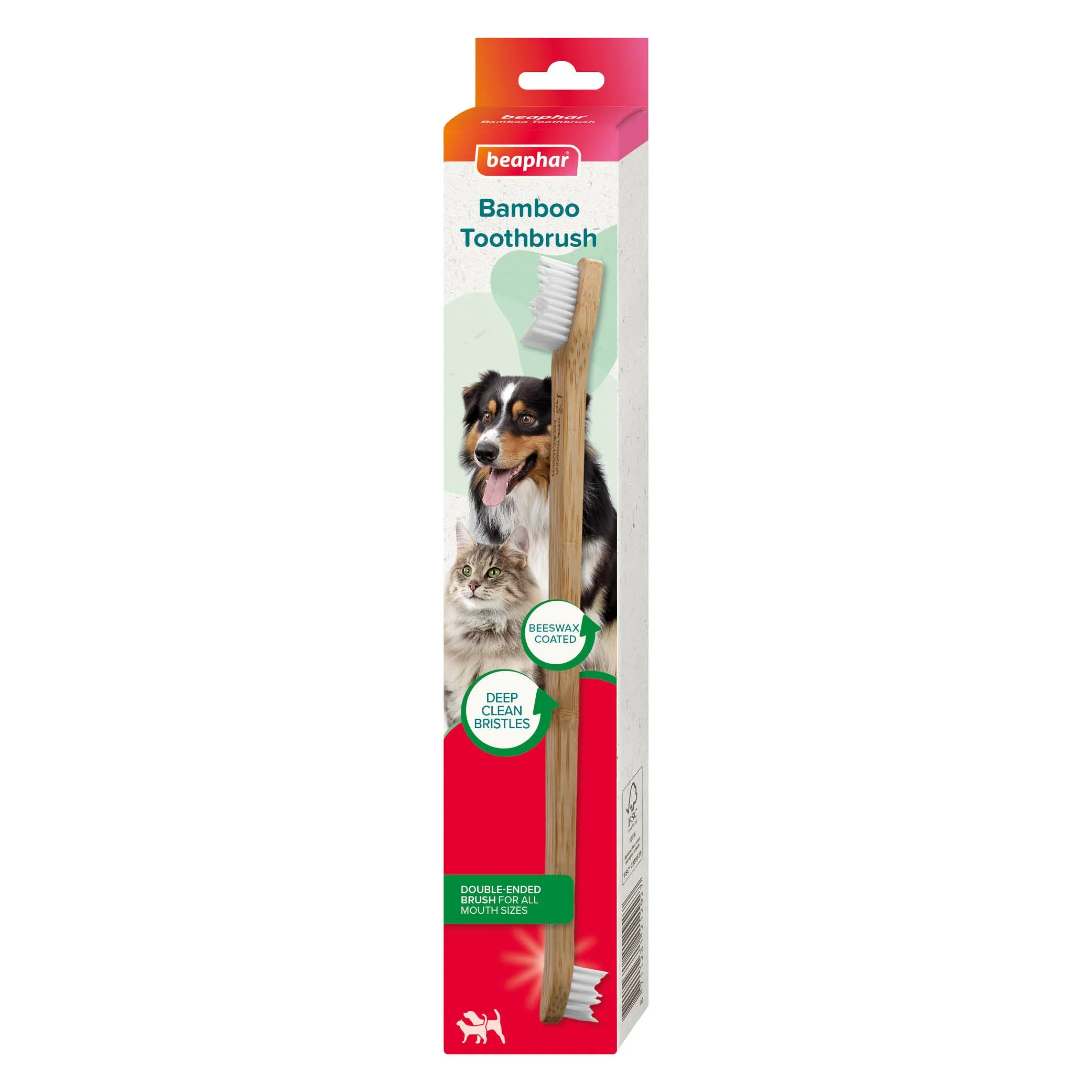 Beaphar Cepillo de Dientes Ecológico de Bambú con Doble Cabezal para Perros y Gatos
