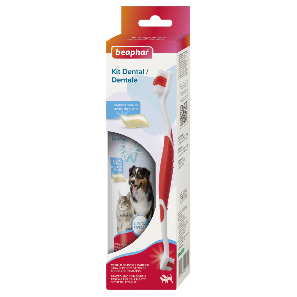 Beaphar Pack Cepillo Dental y Pasta Dentífrica 100 g para Perros y Gatos