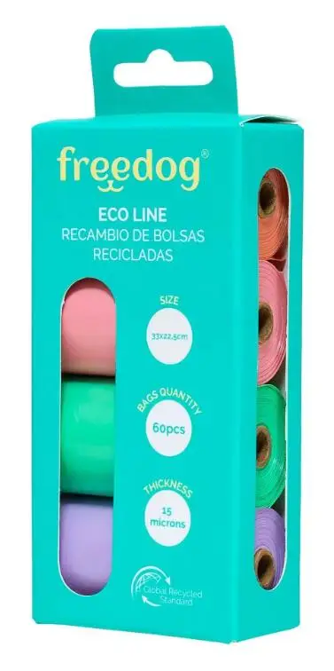 Freedog Bolsas Higiénicas 50% Plástico Reciclado Pack 4 Rollos