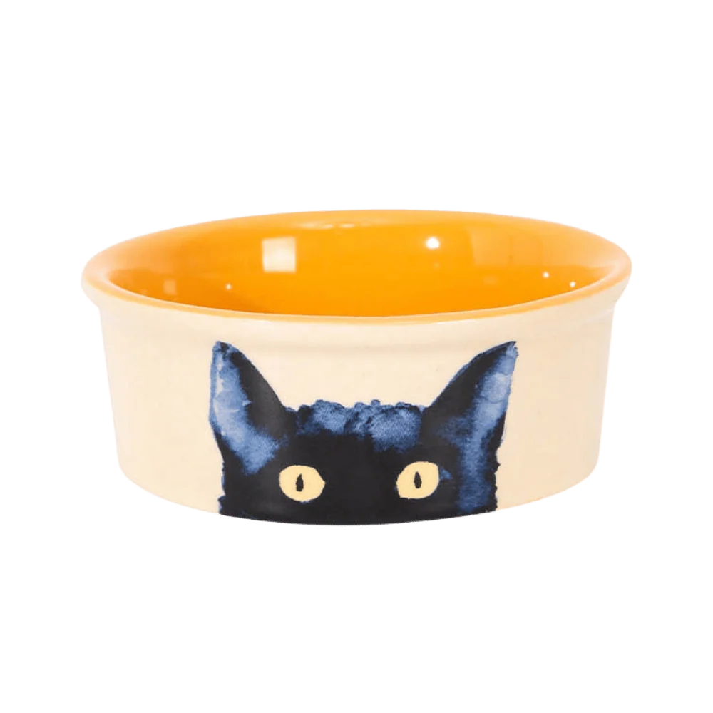 Bowl de Cerámica Black Cat Handcrafted Amarillo 180 ml Comedero Artesanal para Gatos Freedog