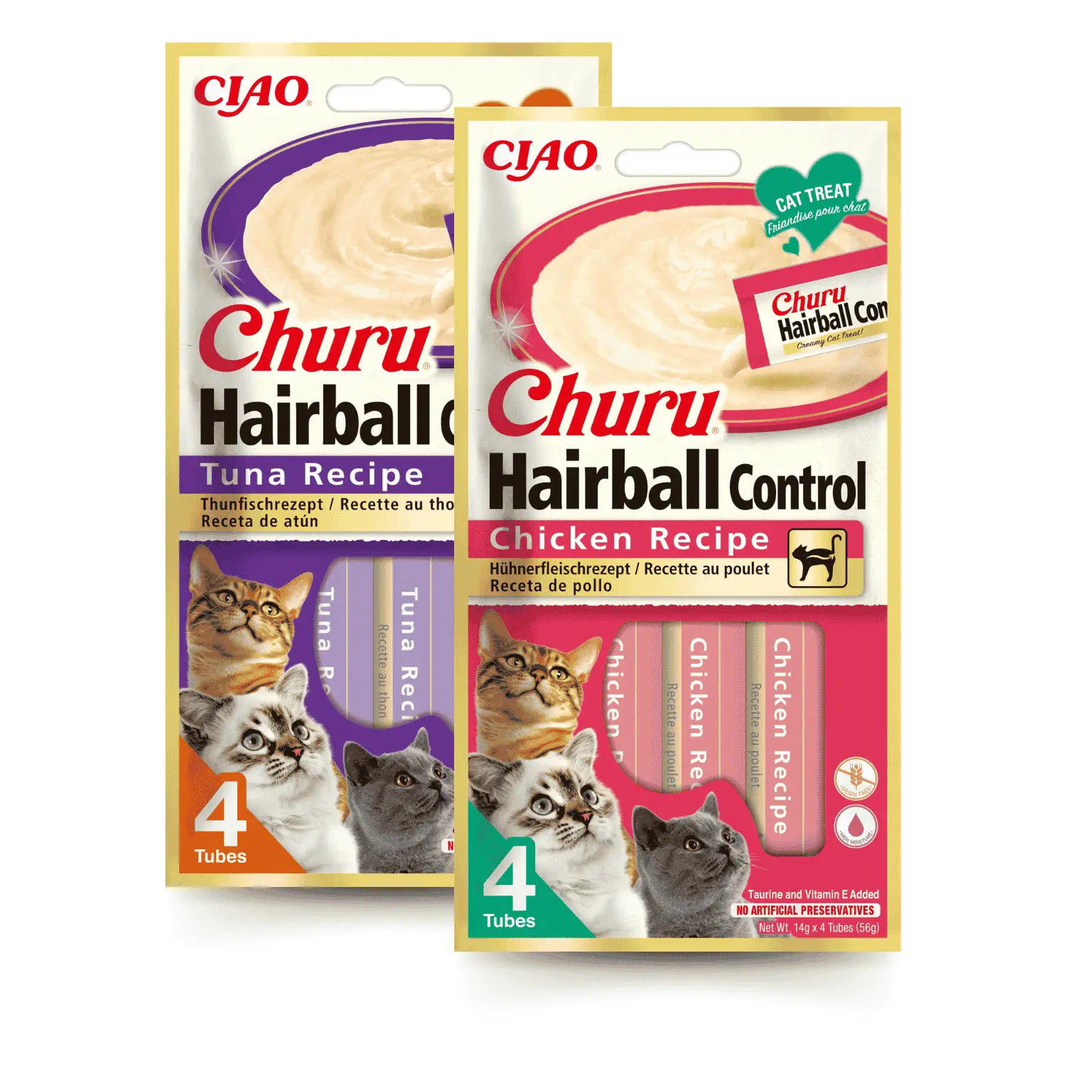 Churu CAT Hairball Pack 4x14 g | Snack Líquido Control Bolas de Pelo para Gatos