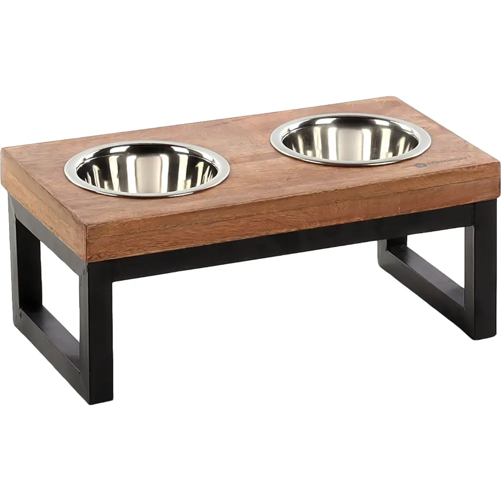 Comedero Doble Metalico con Soporte Madera 370 ml Flamingo