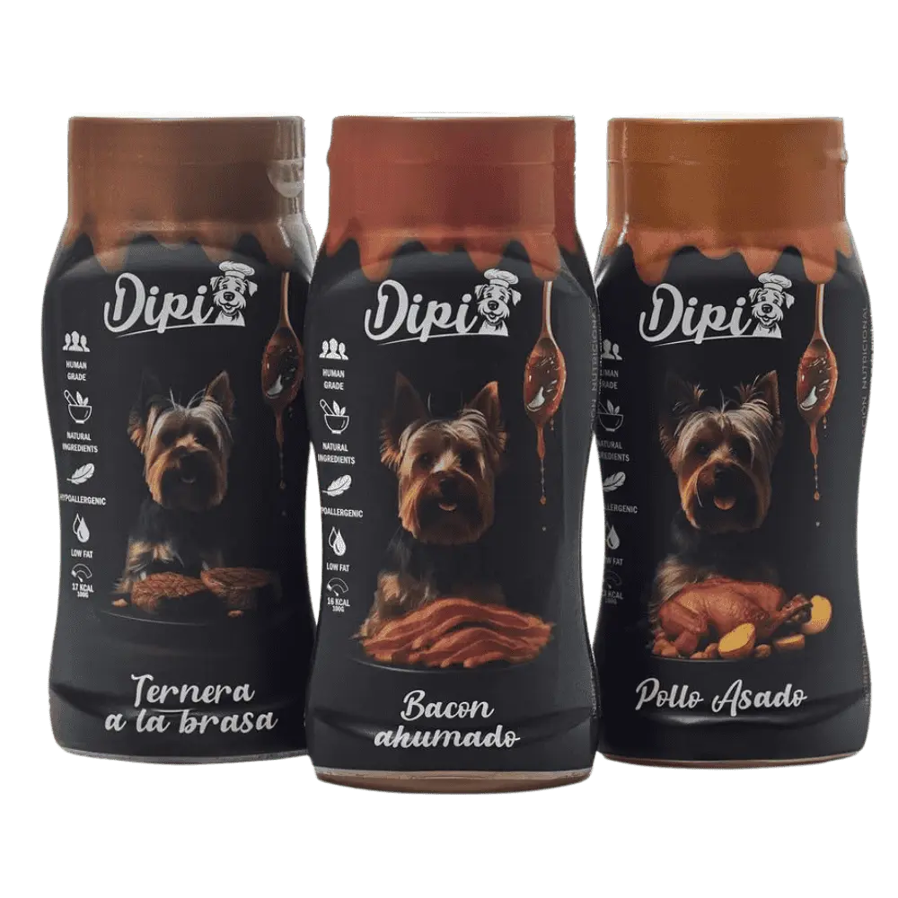 Dipi Salsa para Perros 300 ml con Ingredientes Naturales | Pollo Asado, Bacon Ahumado y Ternera a la Brasa
