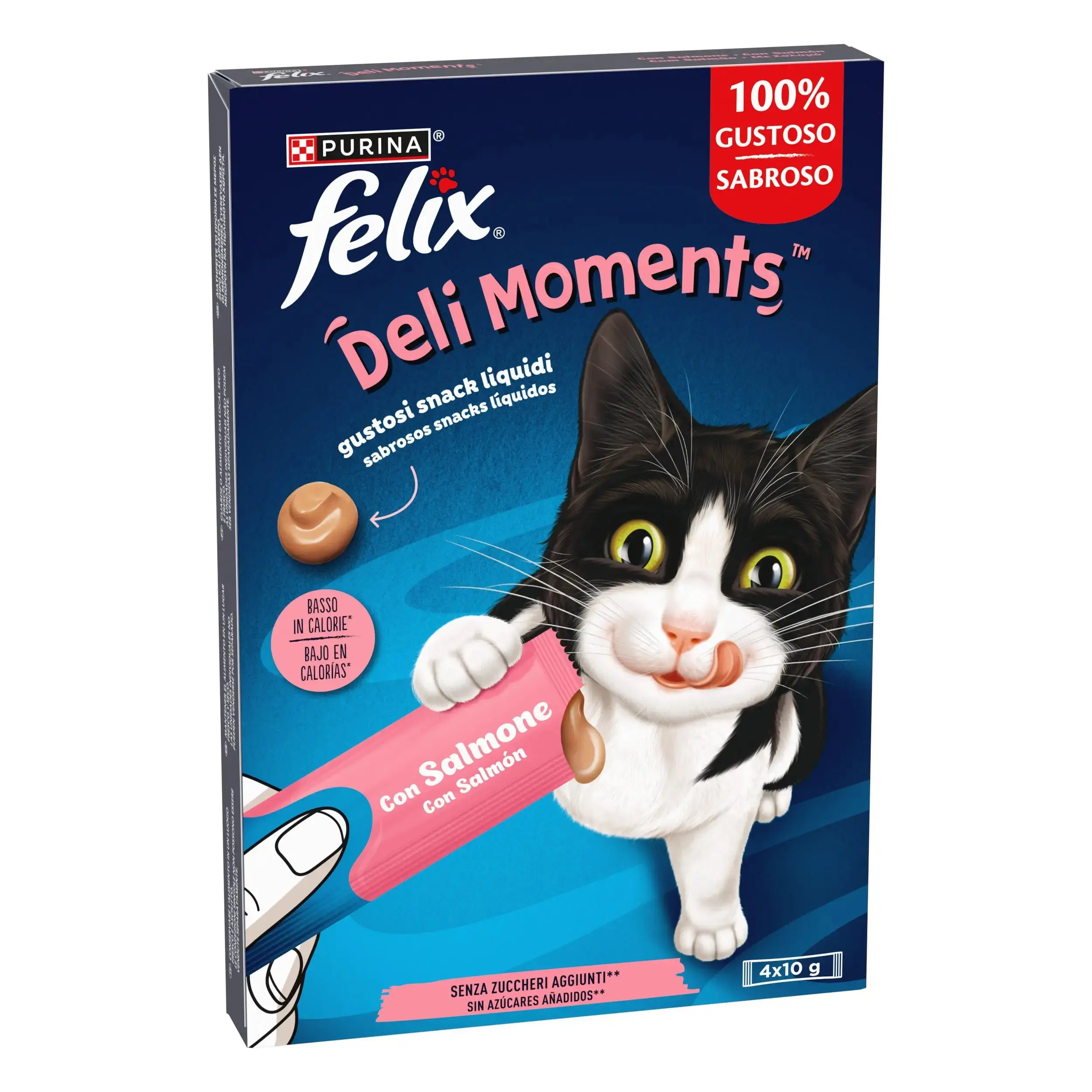 Felix Deli Moments Snack Líquido para Gatos (Pollo, Pato o Salmón) Pack 4x10 g