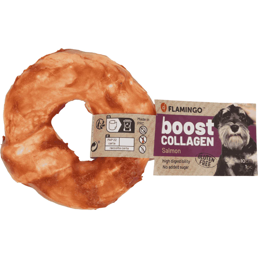 Flamingo Boost Donut de Salmón y Colágeno Snack Natural para Perros