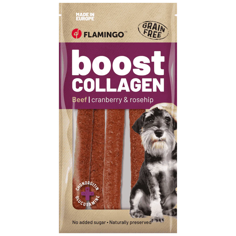 Flamingo Boost Salchicha con Ternera y Colágeno Pack 6 uds Snack para Perros