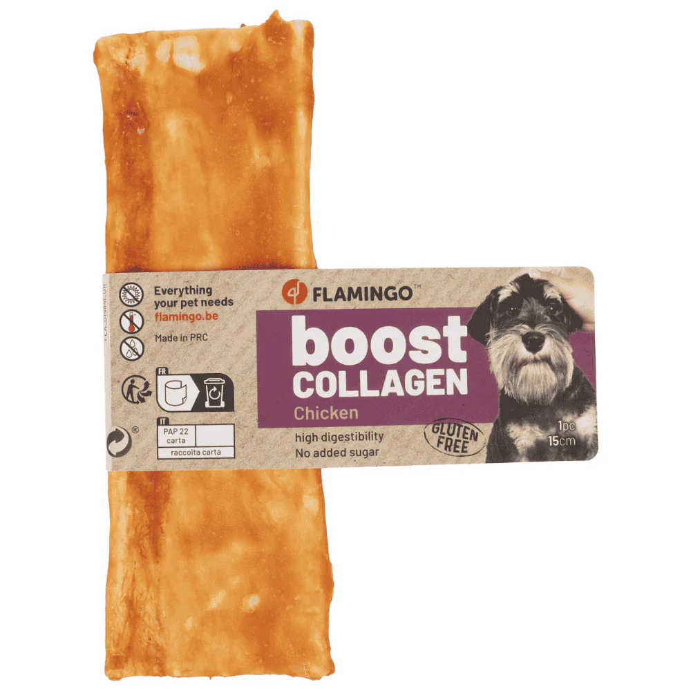 Flamingo Boost Tiras con Pollo y Colágeno Snack Natural para Perros