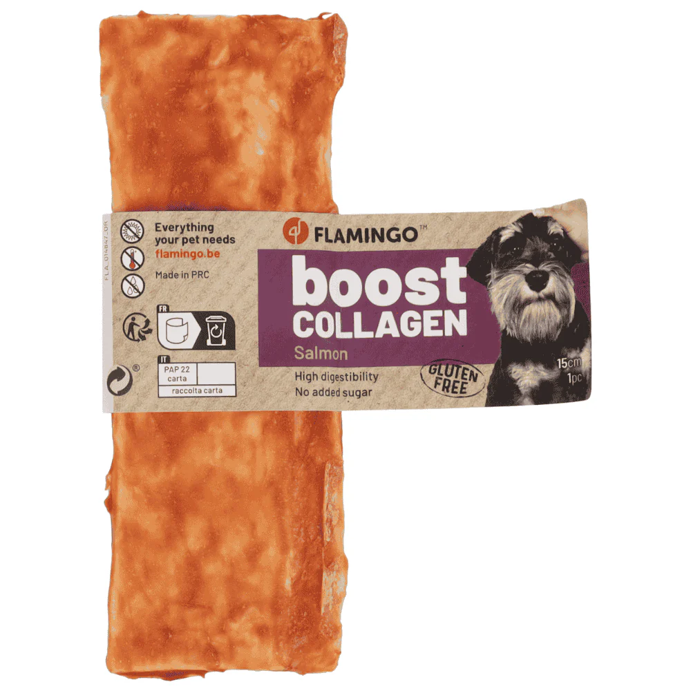 Flamingo Boost Tiras con Salmón y Colágeno Snack Natural para Perros