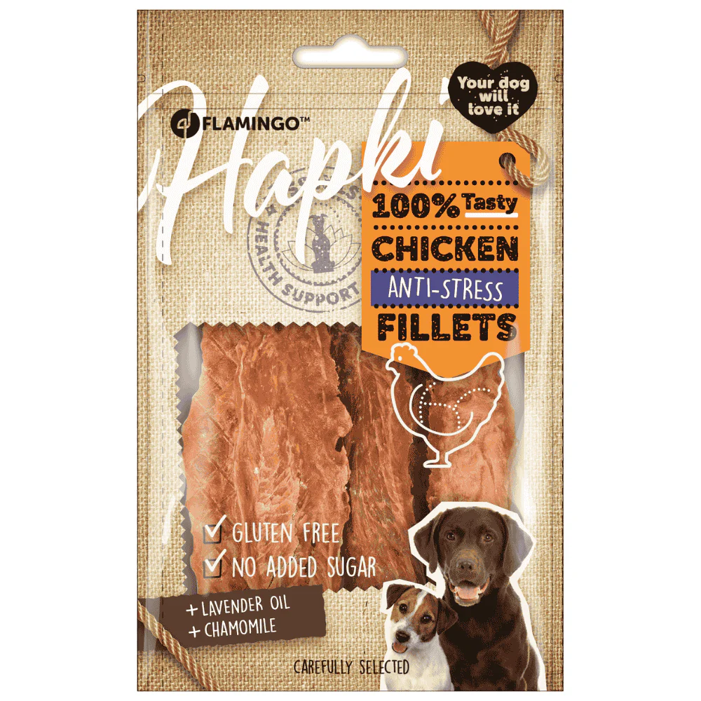 Flamingo Hapki Filetes de Pollo Relajantes Snack Antiestrés para Perros