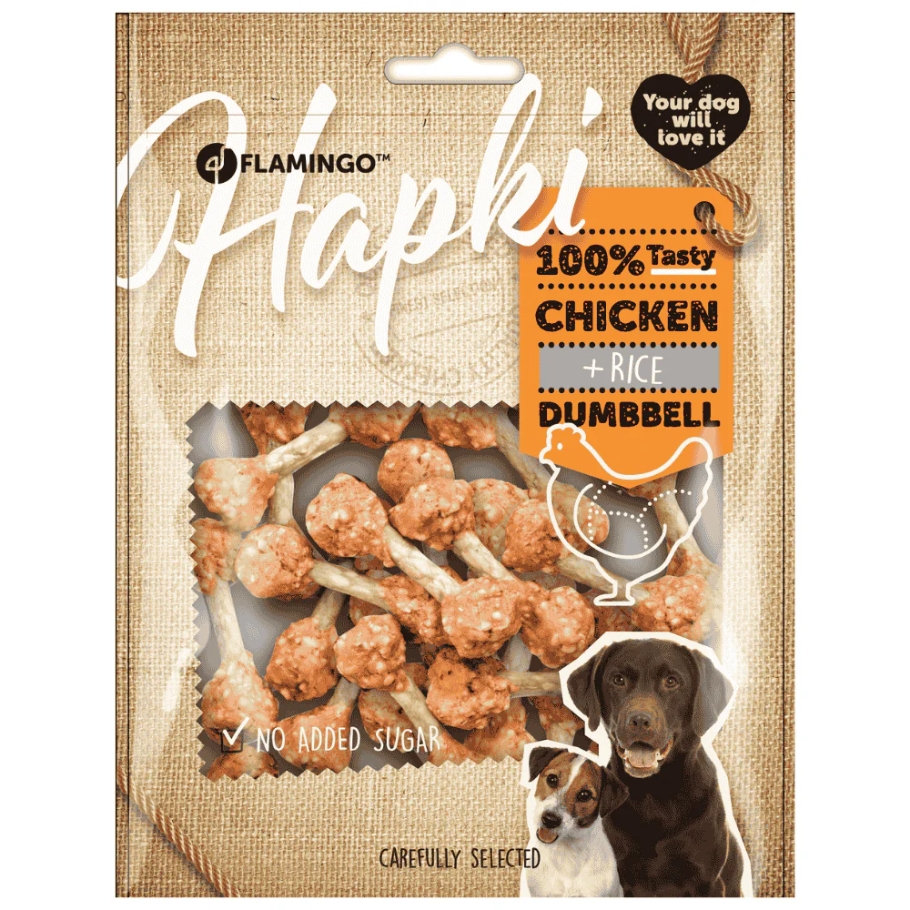 Flamingo Hapki Mancuernas de Pollo y Arroz Snack para Perros