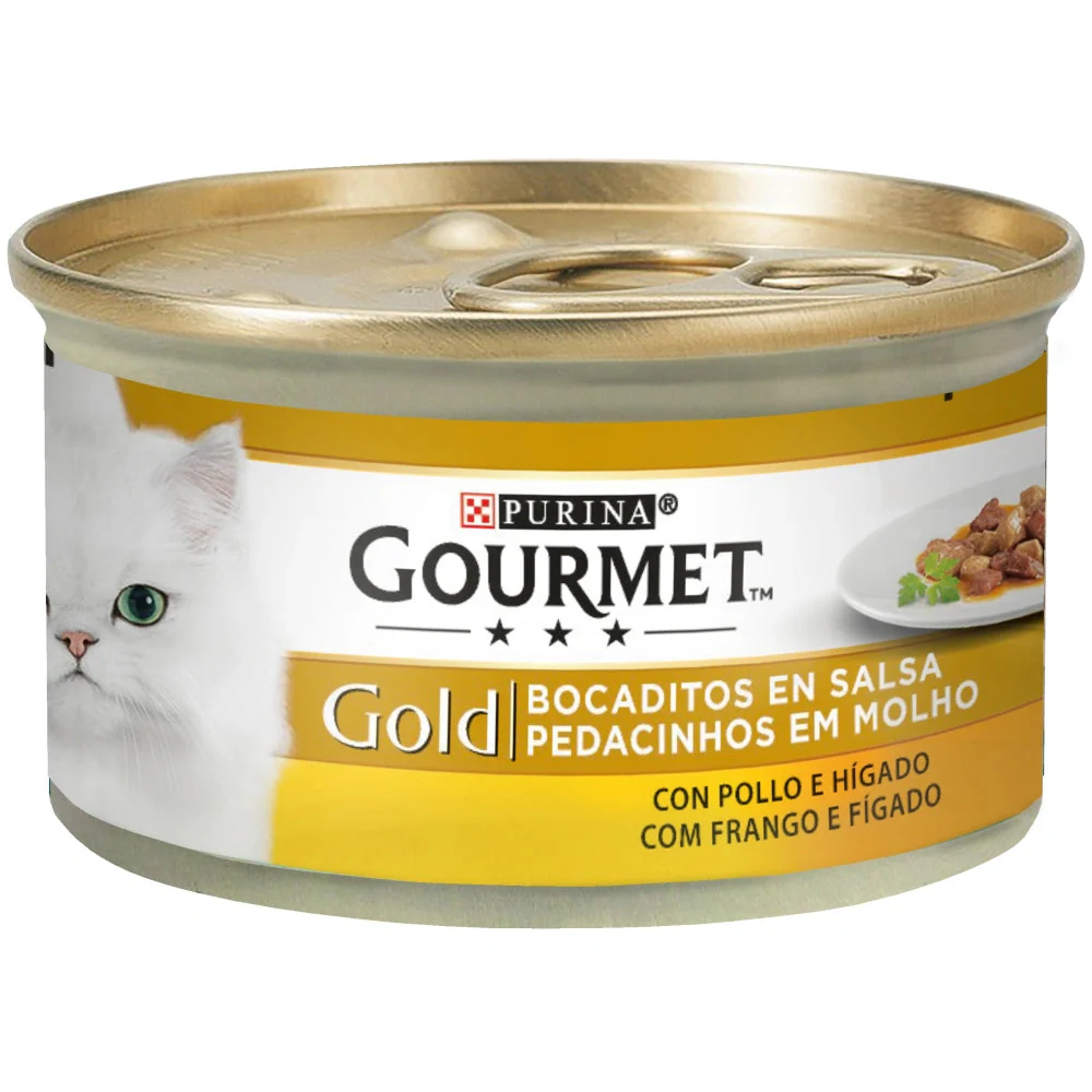 Gourmet Gold Bocaditos Pollo e Hígado 85 g Comida Húmeda para Gatos