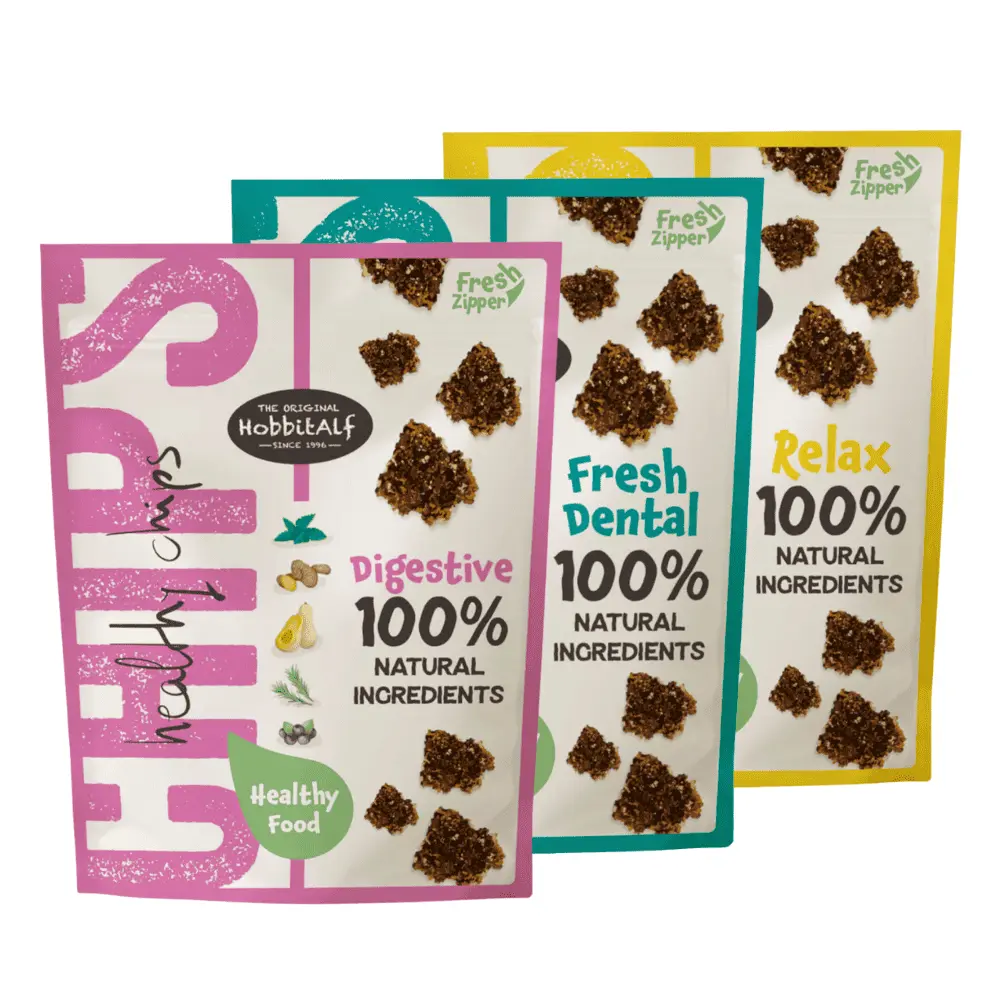 Hobbitalf Healthy Chips 180 g Snack Natural y Funcional para Perros | Fresh Dental, Digestive, Relax