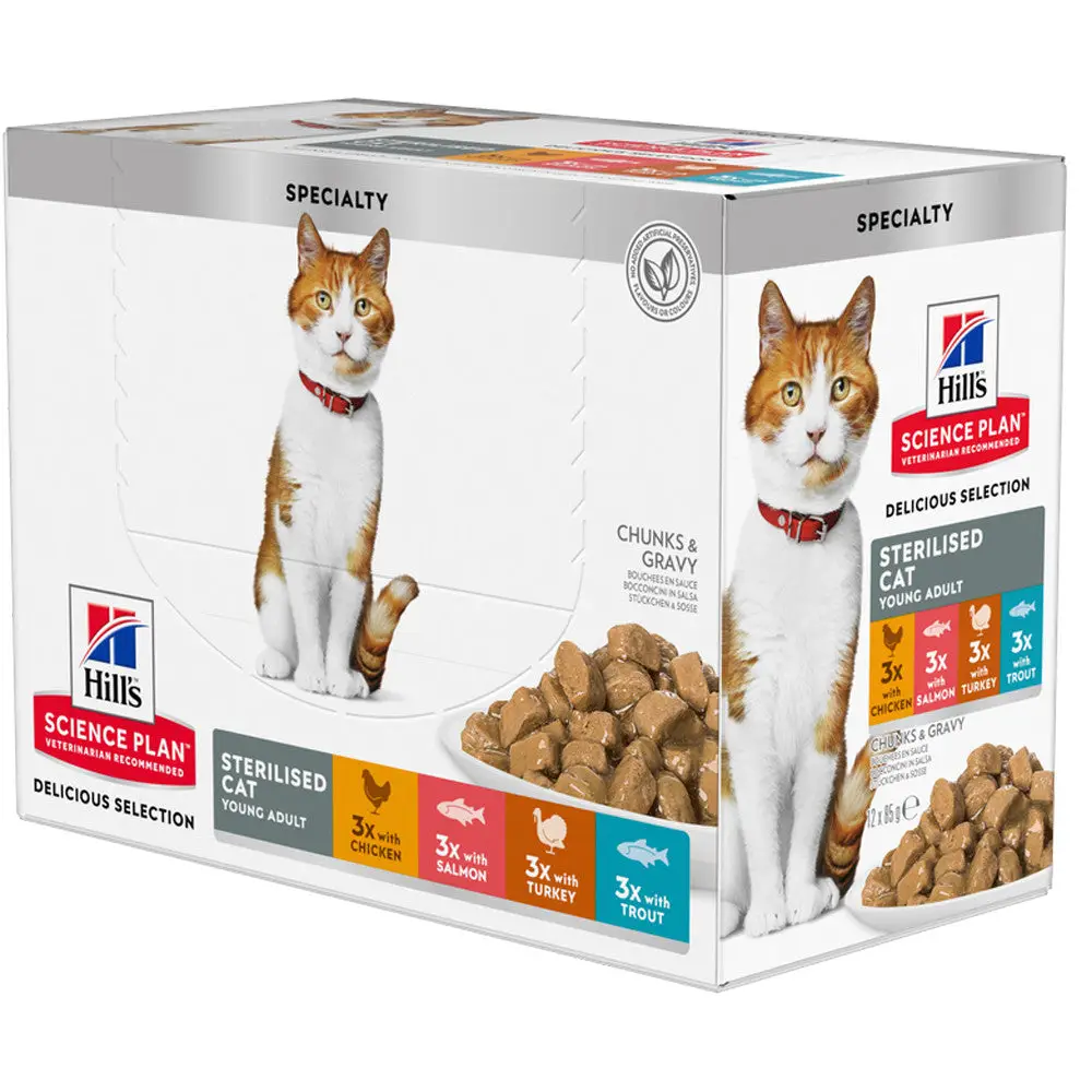 Hill's Science Plan Sterilized Young Pollo y Salmón Pack 12x85 g Comida Húmeda para Gatos Esterilizados