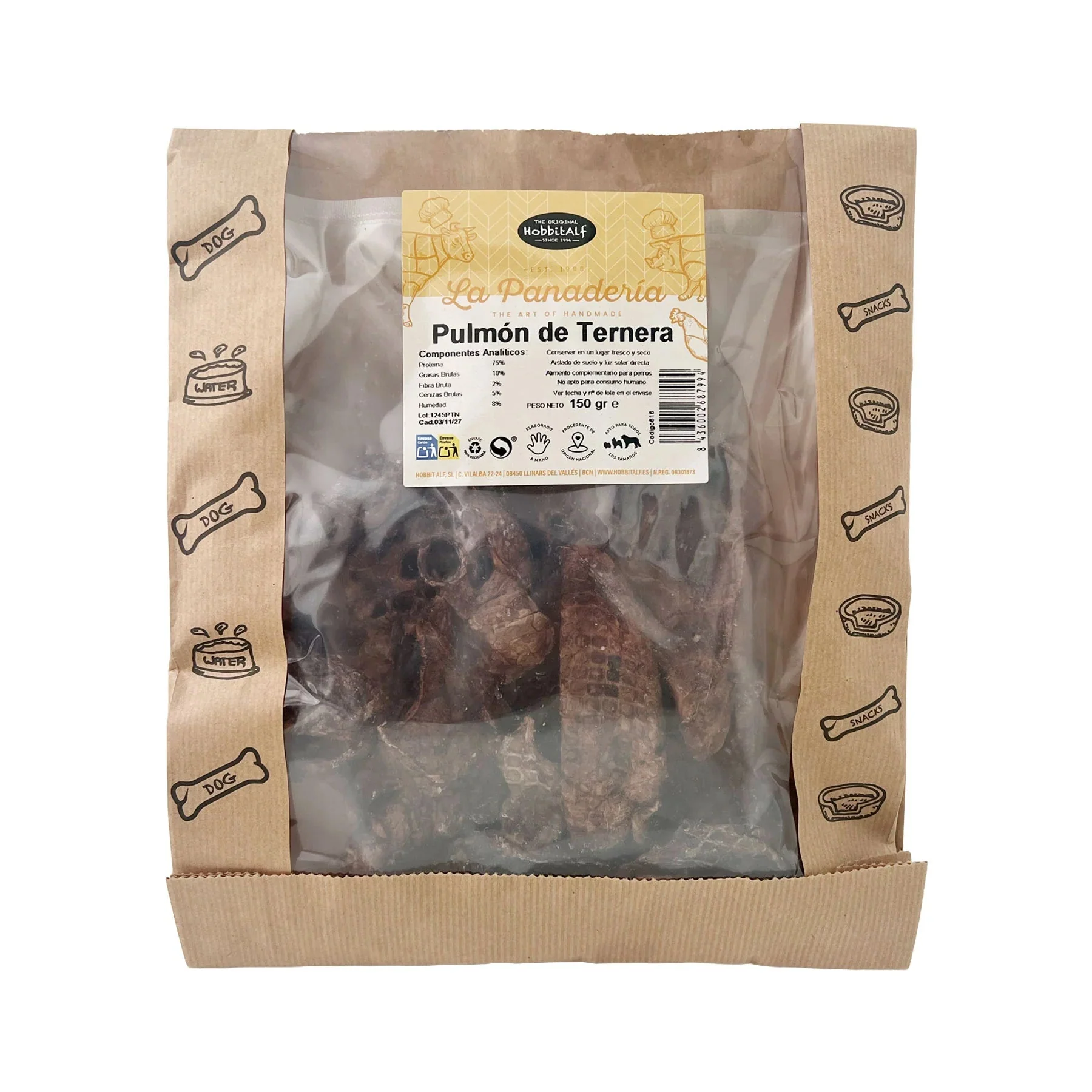 Hobbitalf Filete de Pulmón de Ternera Snack Natural para Perros