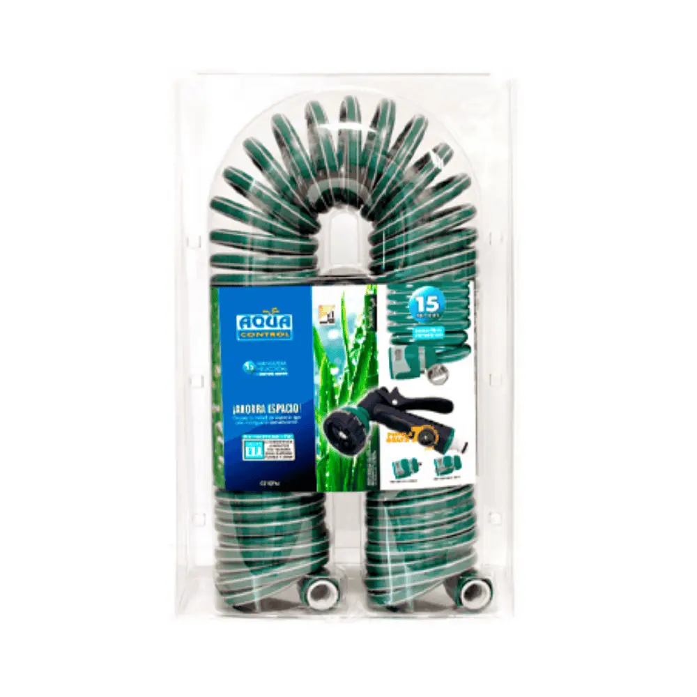 Manguera Helicoidal E.V.A 15 metros + Pistola 7 Posiciones Aqua Control