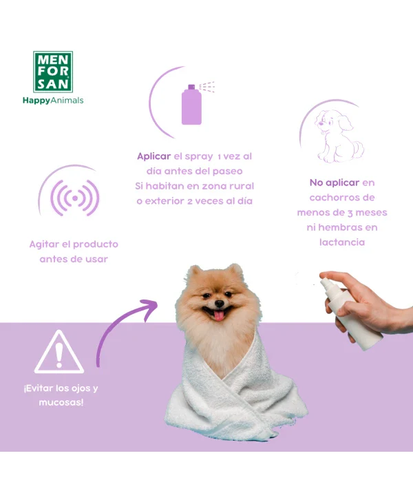 Menforsan Spray Antiinsectos Perro (Margosa, Geraniol y Lavandino) 250 ml - Image 3