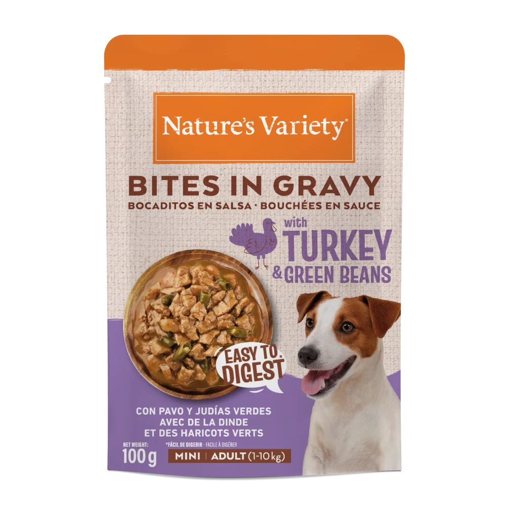 Nature's Variety Bocaditos en Salsa Pavo y Judías Verdes Comida Húmeda para Perros Mini