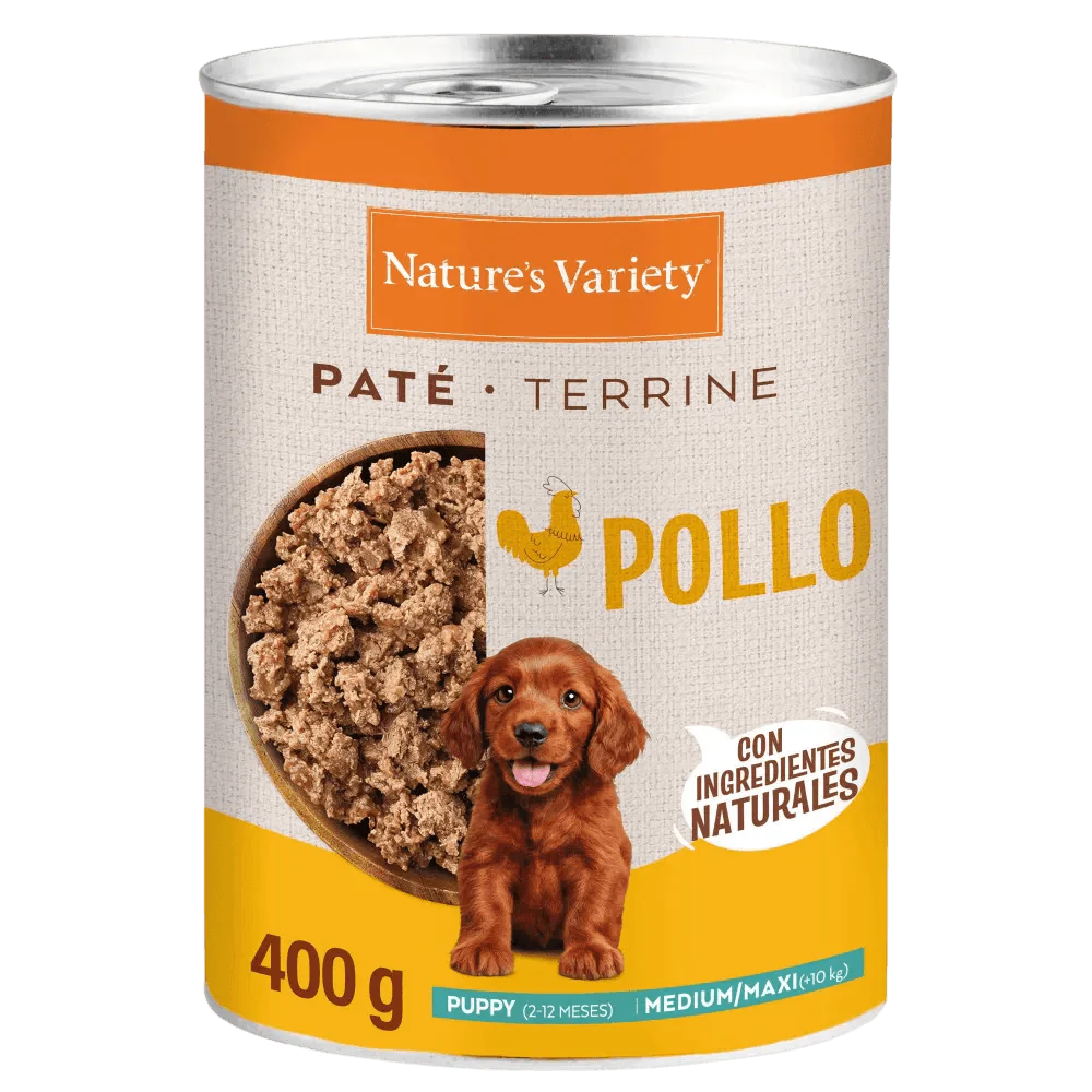 Nature's Variety Paté Puppy de Pollo con Verduras Lata Húmeda para Cachorros Med/Maxi