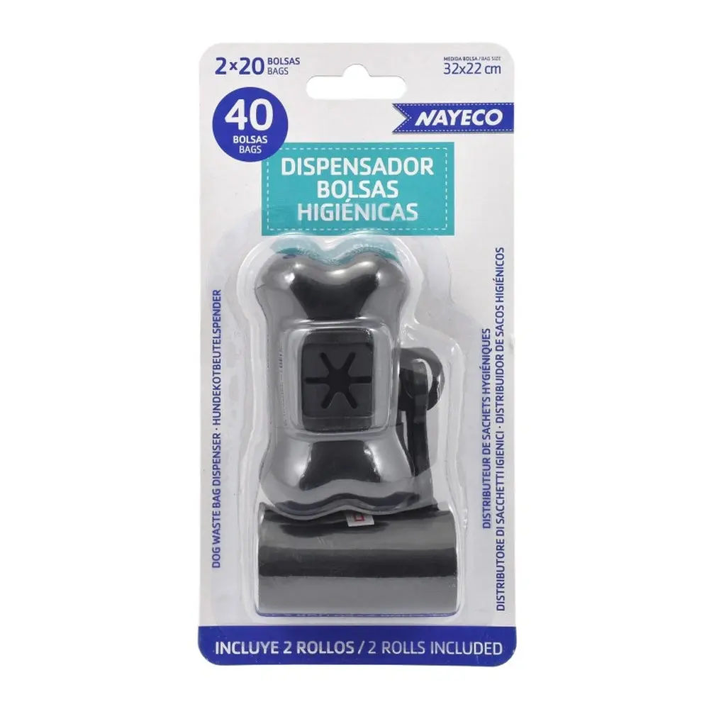 Nayeco Portabolsas Higiénicas + Pack de 2 Rollos de 20 Bolsas para Recoger Excrementos