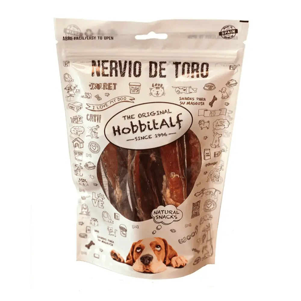 Hobbitalf Nervio de Toro 15 cm - Bolsa 10 piezas | Snack Natural para Perros Adultos y Cachorros Puppy