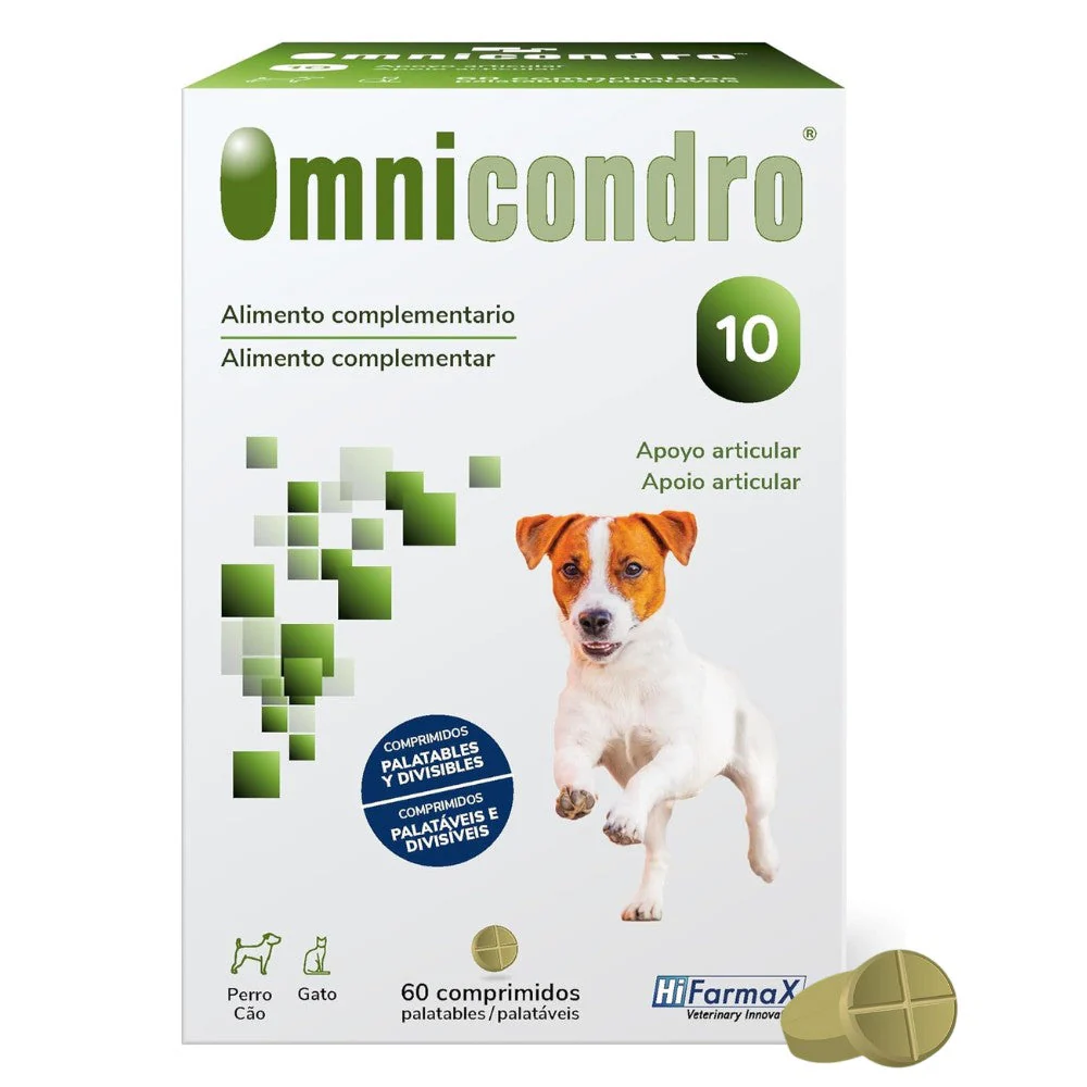 Omnicondro 10 | 60 comprimidos | Condroprotector para Perros, Gatos y Cachorros con Glucosamina y Condroitina para Articulaciones | Hifarmax