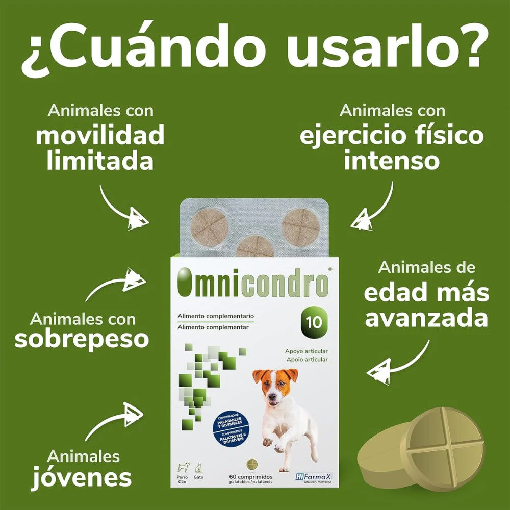 Omnicondro 10 | 60 comprimidos | Condroprotector para Perros, Gatos y Cachorros con Glucosamina y Condroitina para Articulaciones | Hifarmax - Image 3