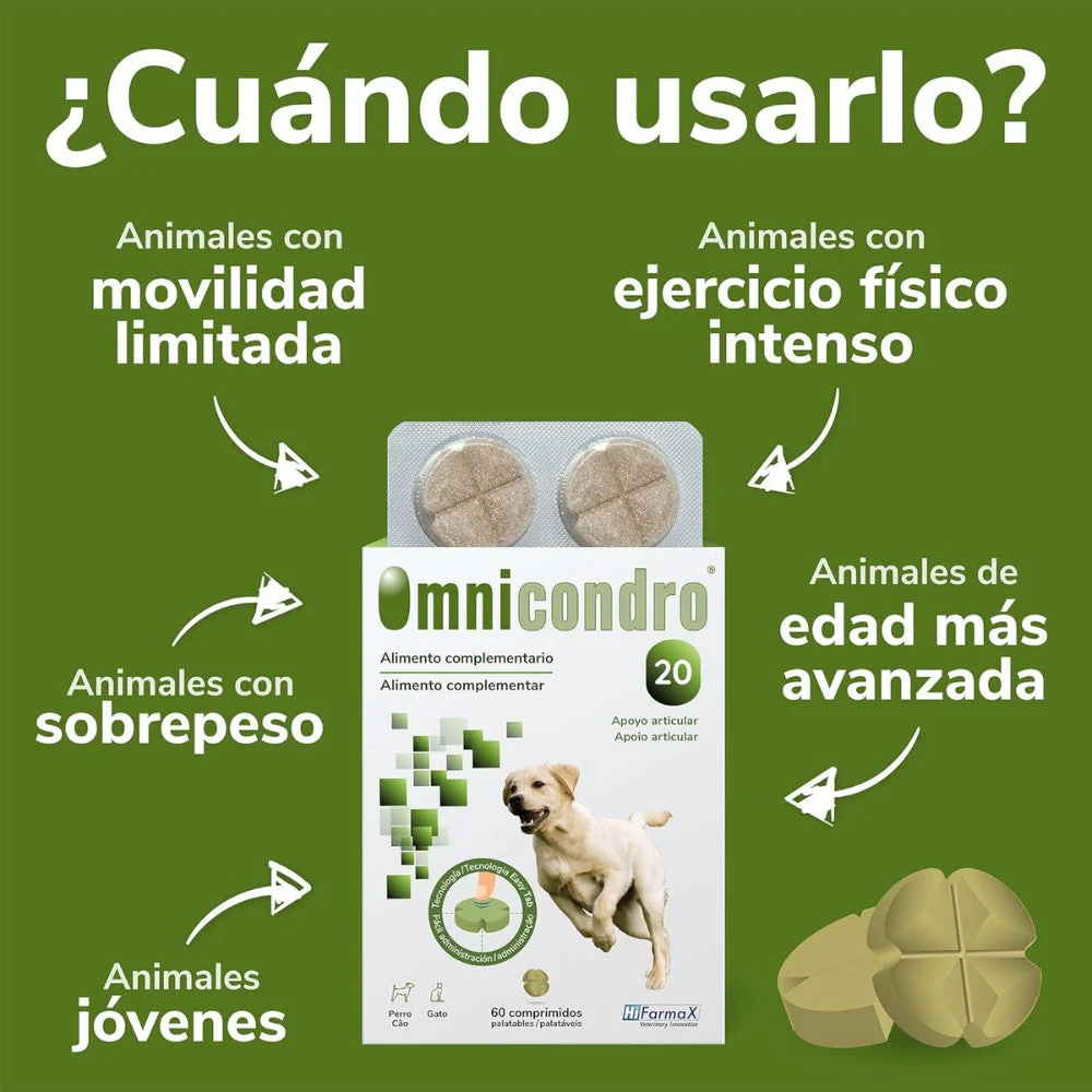 Omnicondro 20 | 60 comprimidos | Condroprotector para Perros y Gatos con Glucosamina y Condroitina | Suplemento Nutricional para Reforzar Articulaciones | Hifarmax - Image 3