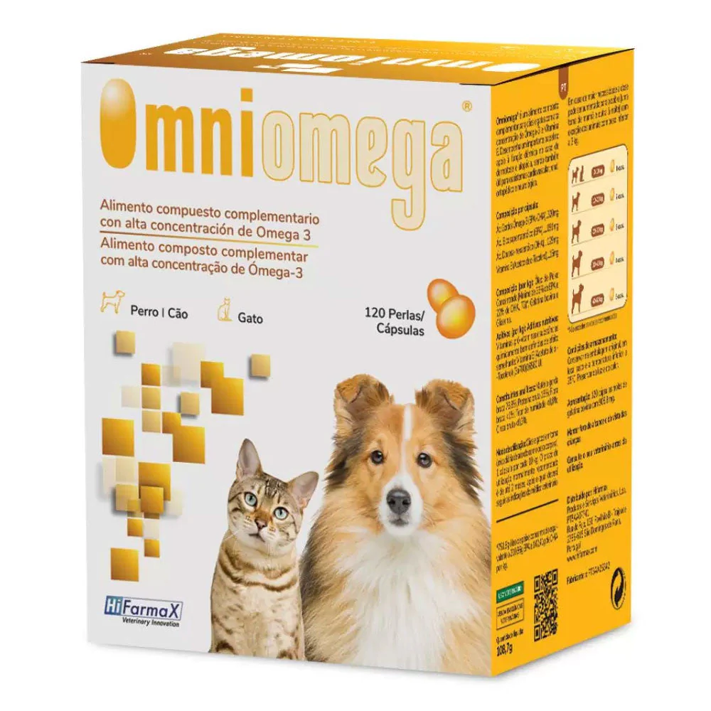 Omniomega Nutracéutico 120 cápsulas | Suplemento Alimenticio de Omega-3 para Perros y Gatos