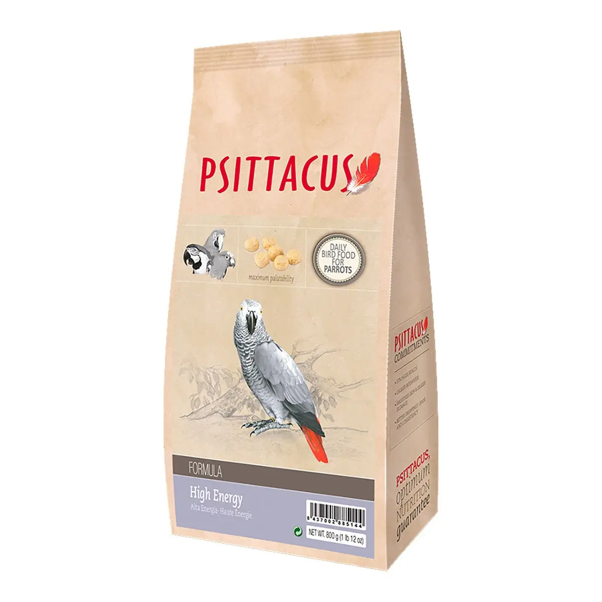 Psittacus Pienso Alta Energía para Loros, Yacos, Guacamayos 800 g | 100% NO GMO