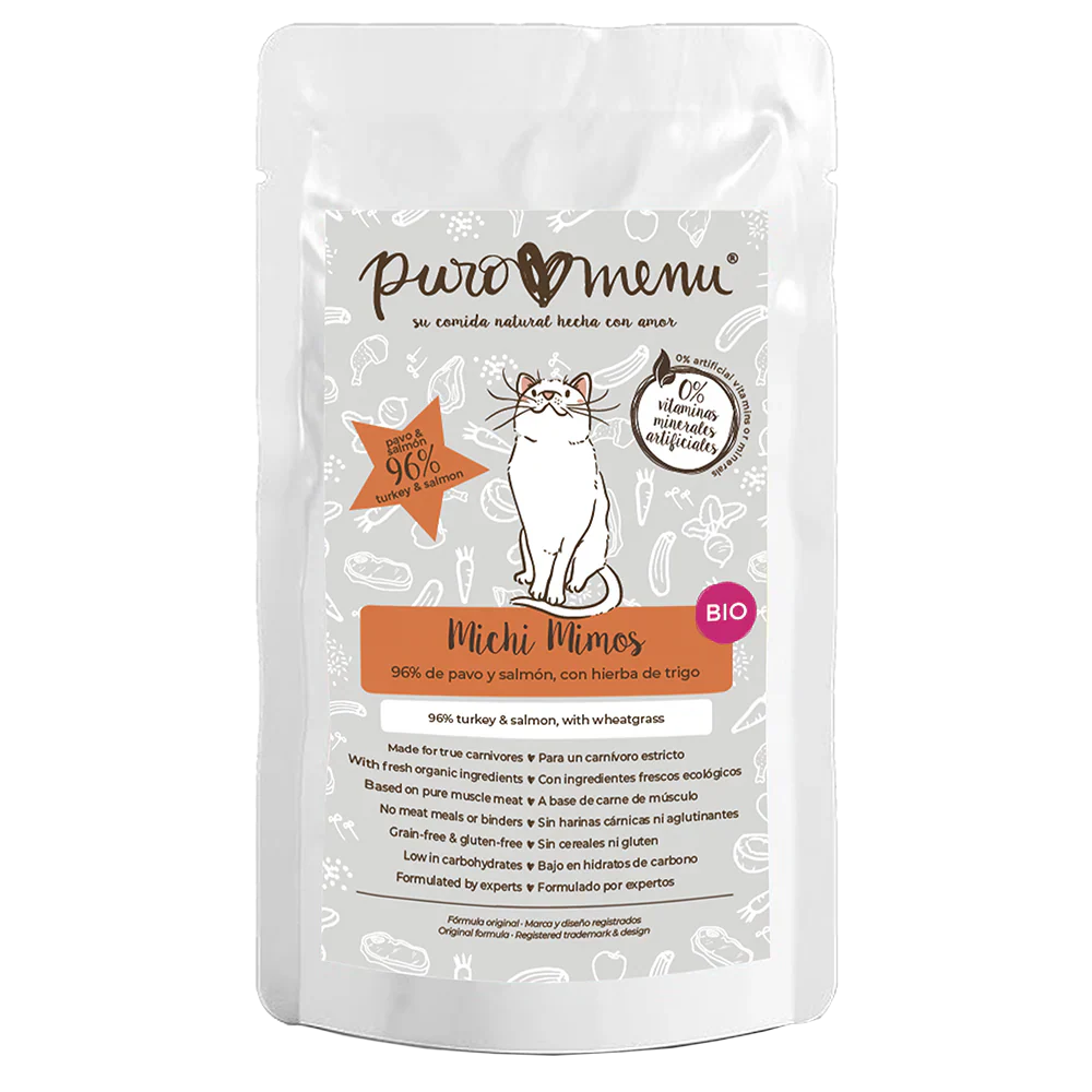 Puro Menú BIO Michi Mimos Comida Húmeda de Pavo y Salmón para Gatos