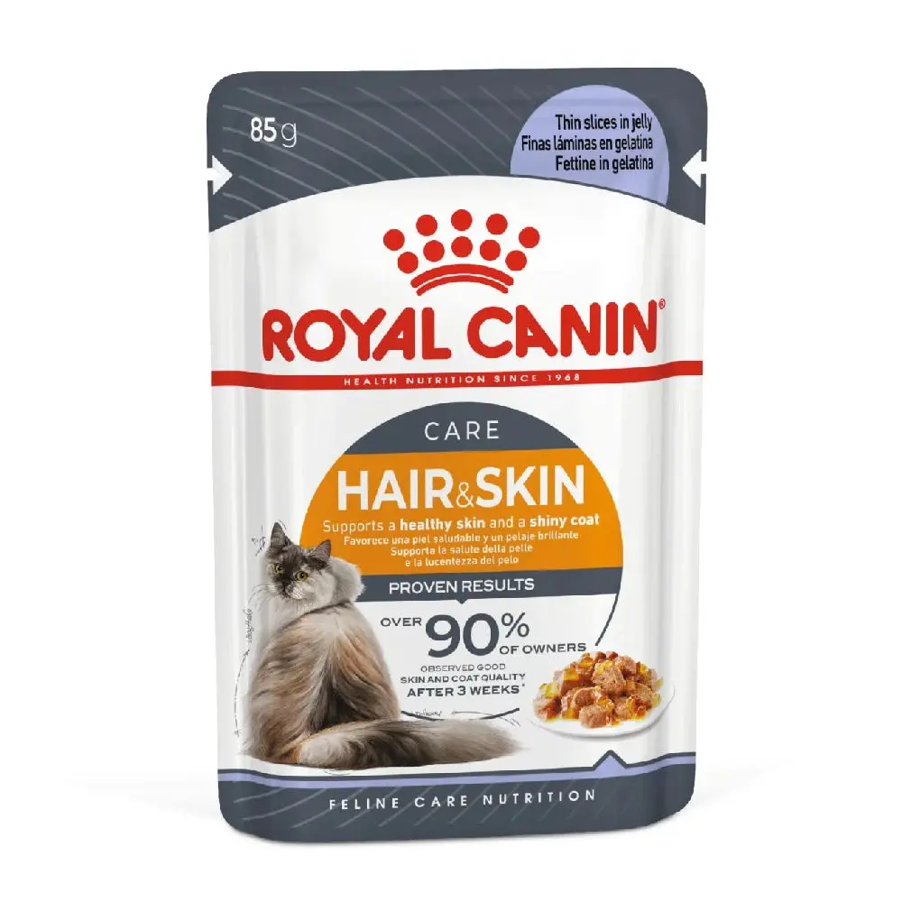 Royal Canin Hair & Skin Finas Láminas en Gelatina 85 g Comida Húmeda para Gatos