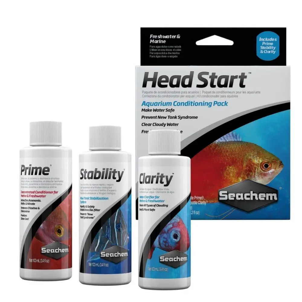 Seachem Head Start Pack (Prime, Stability y Clarity) 100 ml | Suplementos para Acuarios