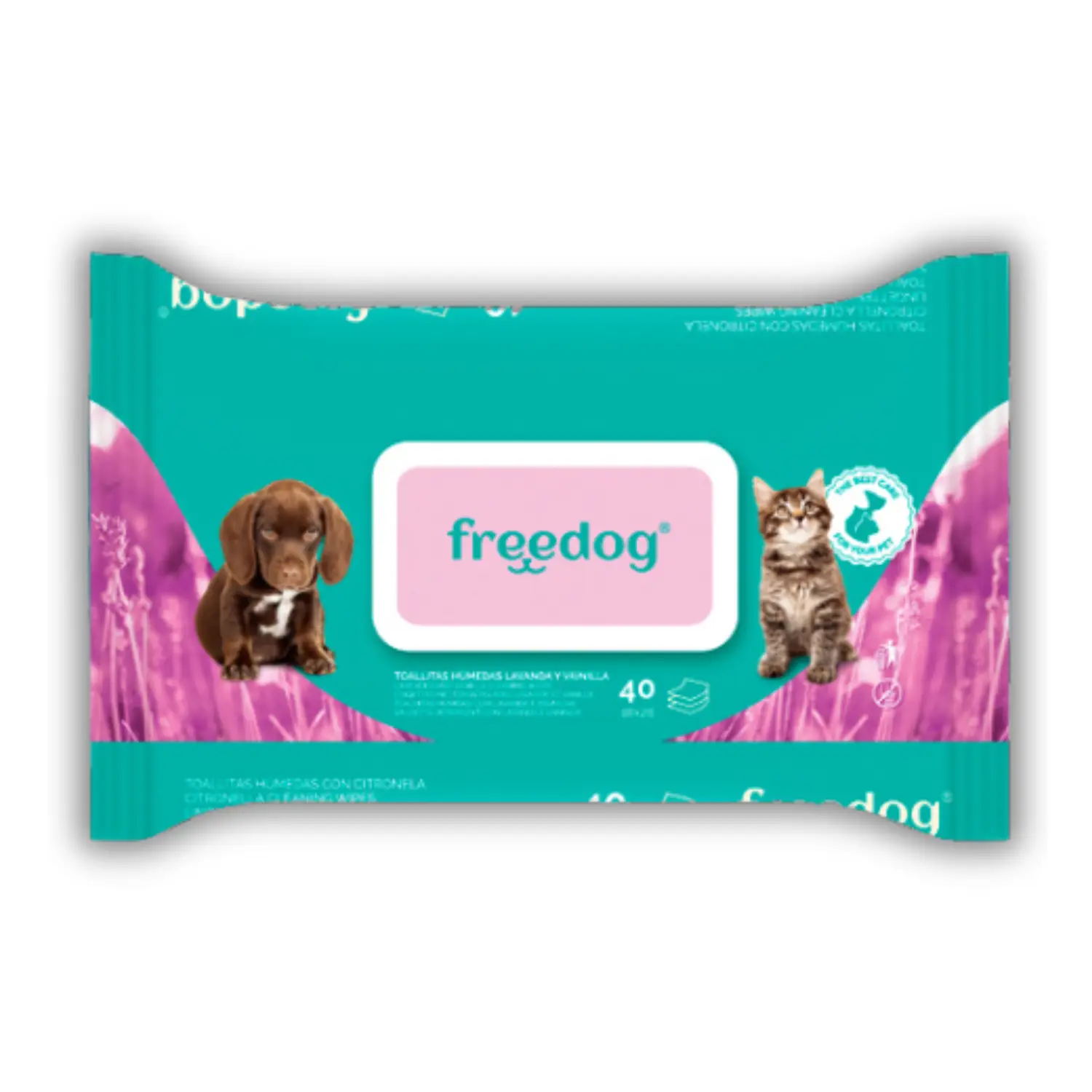 Toallitas Húmedas Lavanda y Vainilla Freedog 40Udes 28X18 cm